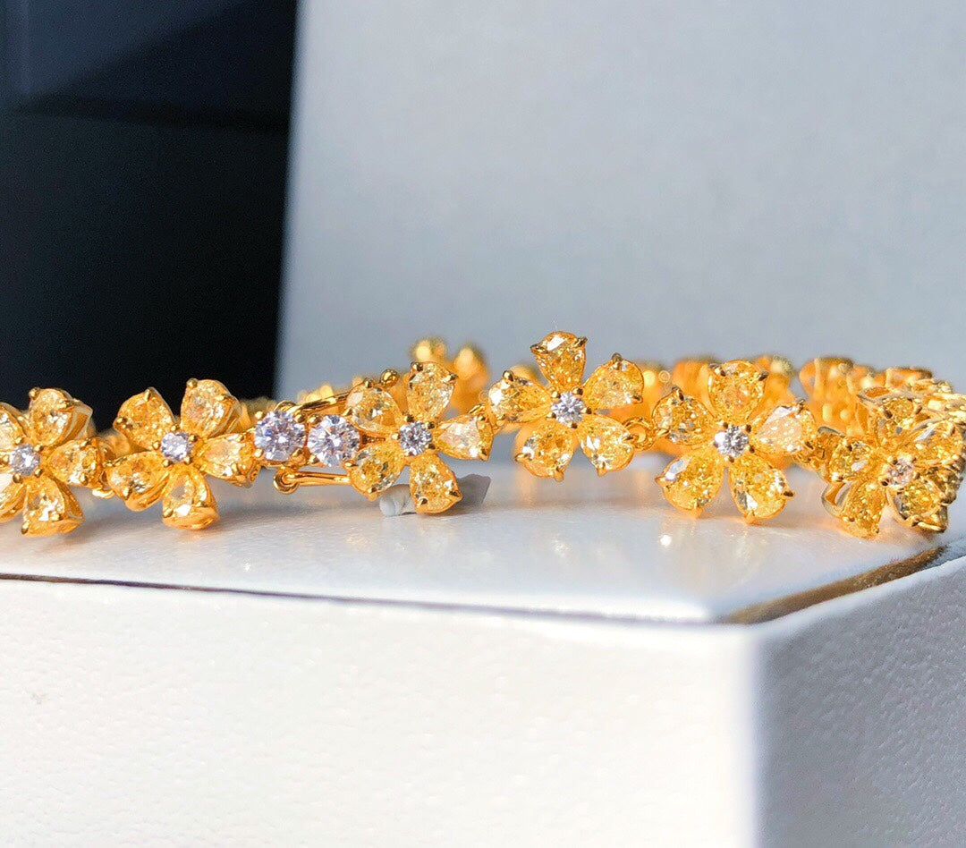 Bracelet en Diamants jaunes marguerites